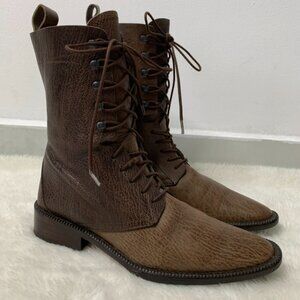 Pedro Garcia Brown Lace-Up Boots with Textured Leather